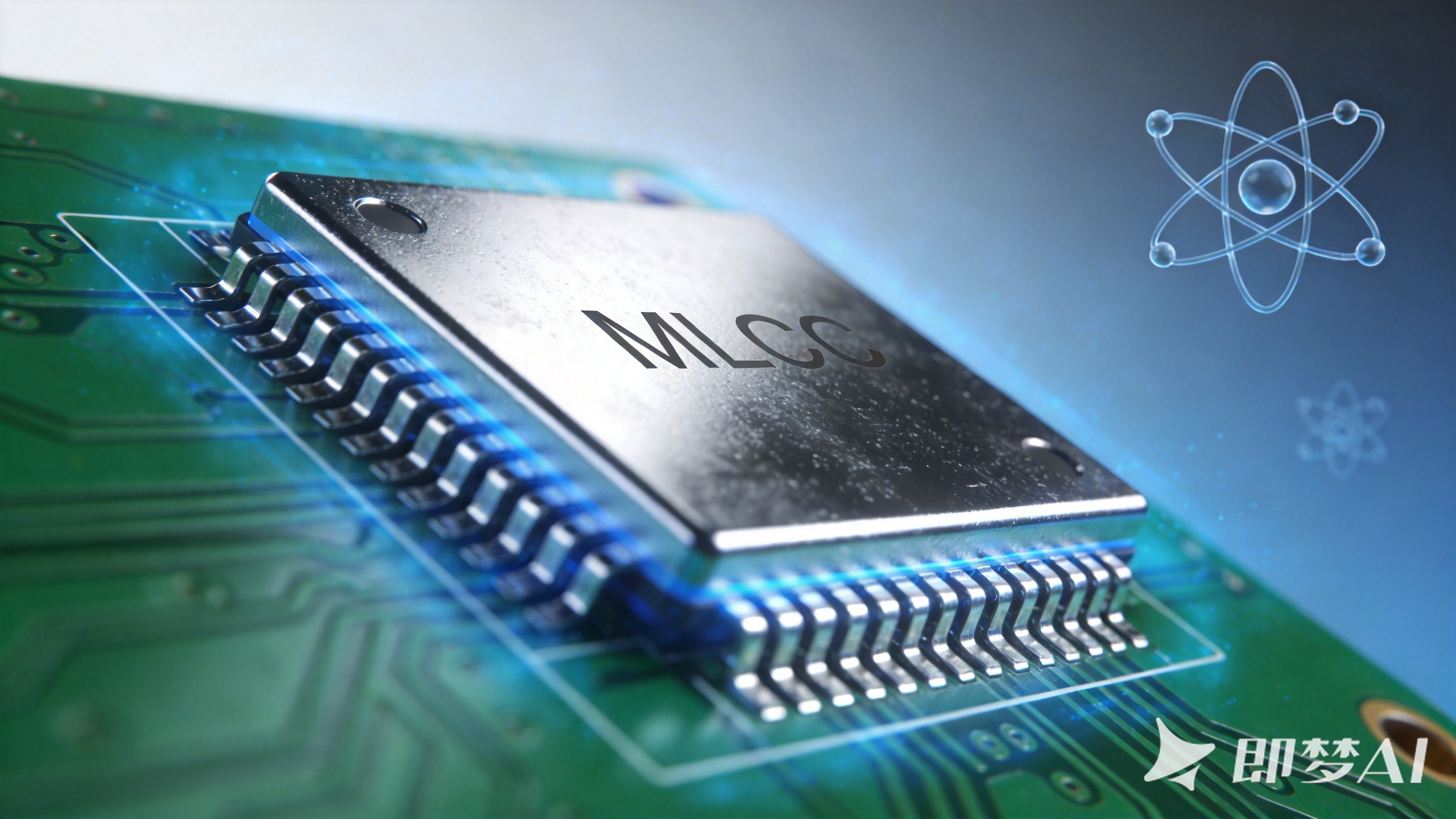 jimeng-2026-04-23-6046-超写实工业级产品渲染，用于医疗级电子元器件宣传。画面中心是一枚高光泽度的 MLC....png